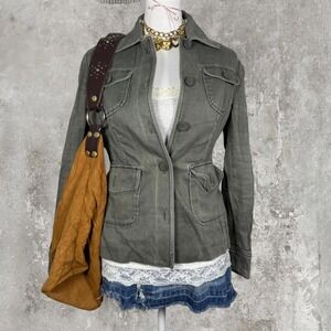 y2k green office siren blazer jacket with double pockets and chunky buttons